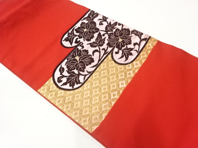 アンティーク　ヱ霞に花唐草模様織出し名古屋帯（着用可）